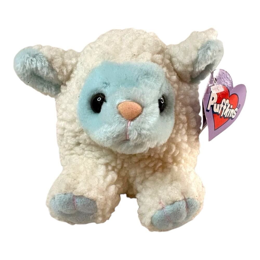 Vintage 1994 Puffkins "Bluebelle" White Lamb 4" Swibco Plush Stuffed Animal Toy